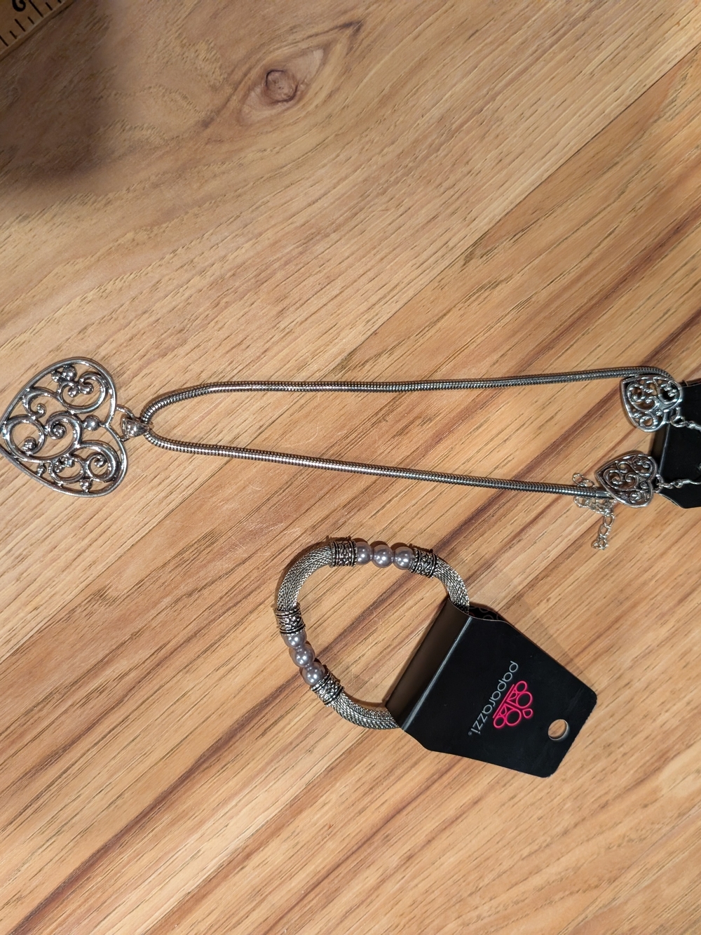 Silvertone Filigree Heart Necklace And Earrings with Matching  Bracelet